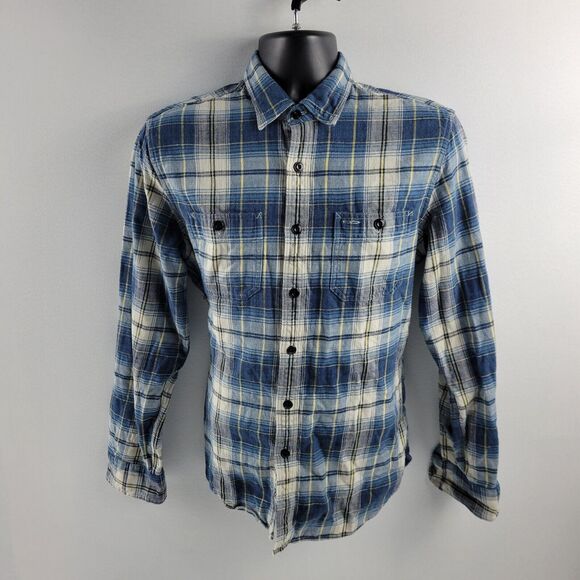 J.Crew mens flannel long sleeve button down shirt plaid blue M 1933 - Picture 1 of 10